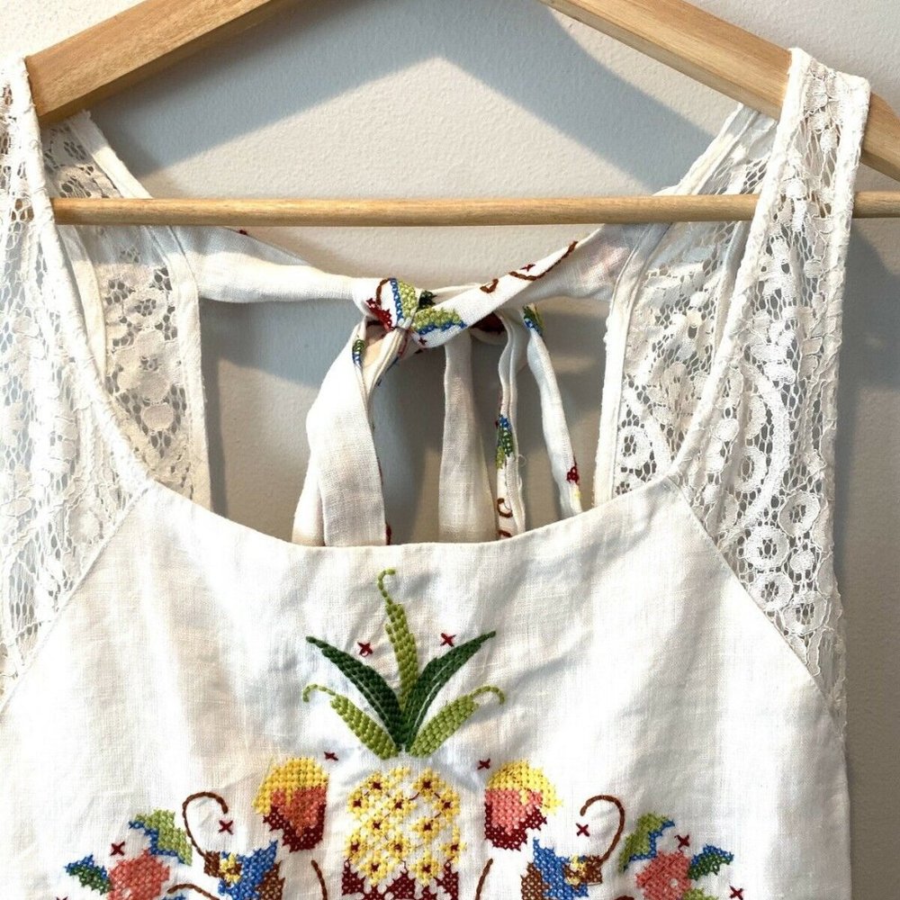 Anthropologie Farm Rio White Linen Floral Maxi NWT - Picture 3 of 10